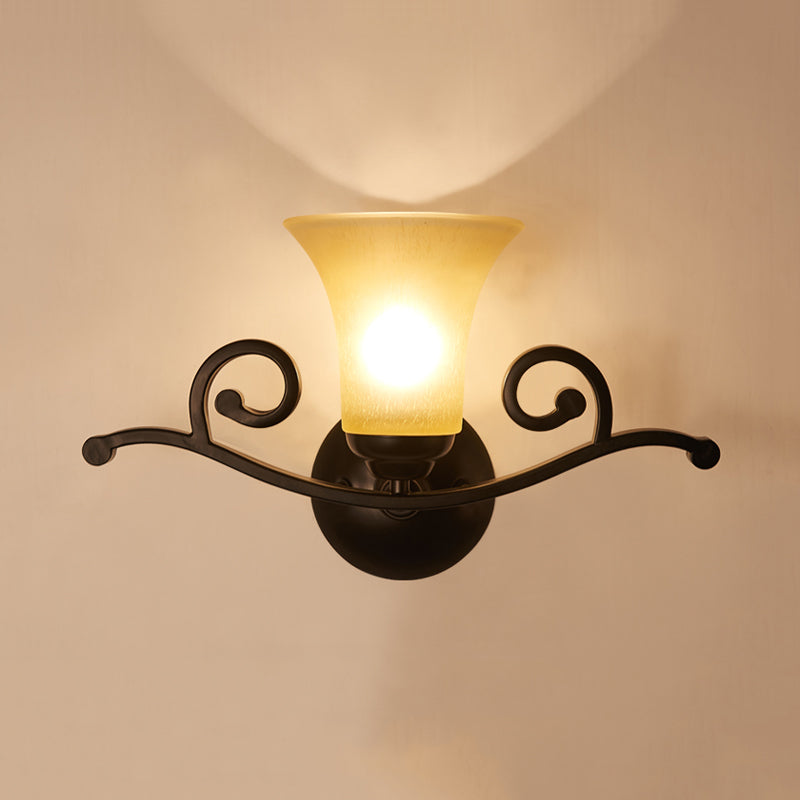 Bell Opal Glass Vanity Lighting Classic Style 1/2 Lights Bedroom Wall Mounted Lamp in Black 1.0 Black Clearhalo 'Vanity Lights' 'Wall Lights' Lighting' 256839