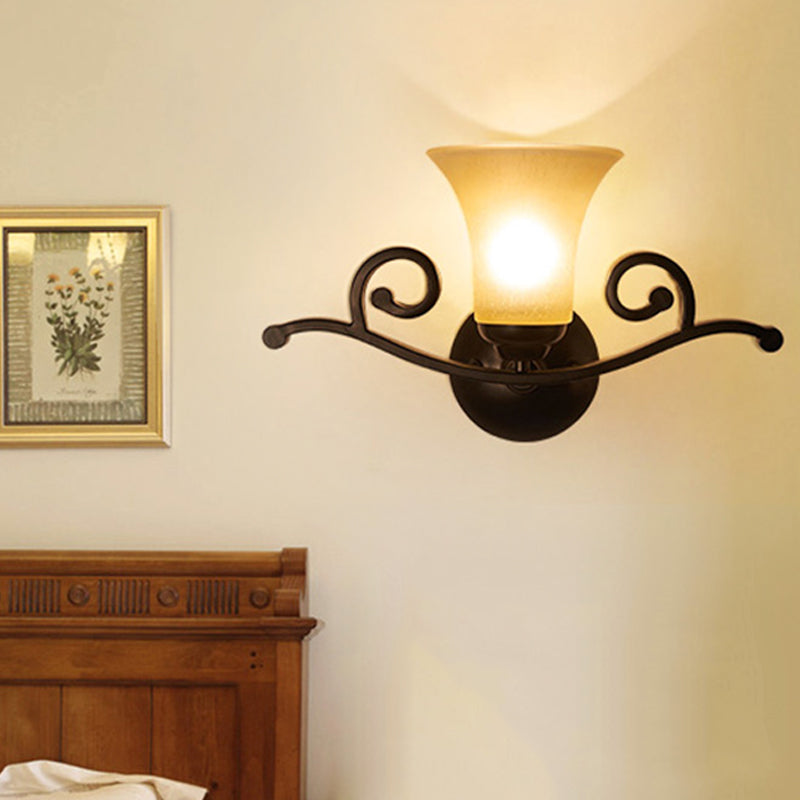 Bell Opal Glass Vanity Lighting Classic Style 1/2 Lights Bedroom Wall Mounted Lamp in Black Clearhalo 'Vanity Lights' 'Wall Lights' Lighting' 256840