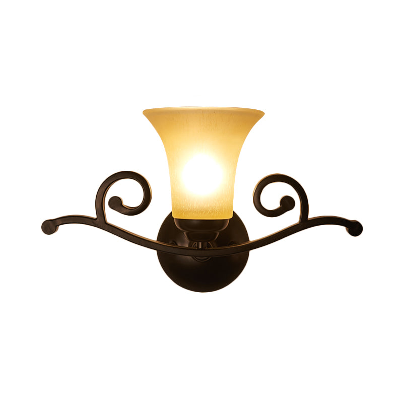 Bell Opal Glass Vanity Lighting Classic Style 1/2 Lights Bedroom Wall Mounted Lamp in Black Clearhalo 'Vanity Lights' 'Wall Lights' Lighting' 256841