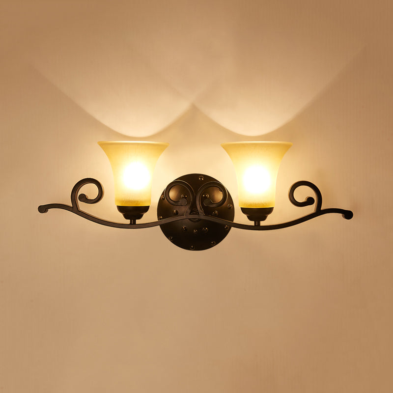 Bell Opal Glass Vanity Lighting Classic Style 1/2 Lights Bedroom Wall Mounted Lamp in Black 2.0 Black Clearhalo 'Vanity Lights' 'Wall Lights' Lighting' 256843