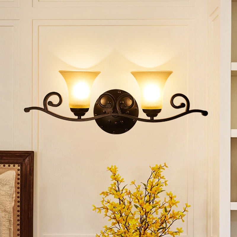 Bell Opal Glass Vanity Lighting Classic Style 1/2 Lights Bedroom Wall Mounted Lamp in Black Clearhalo 'Vanity Lights' 'Wall Lights' Lighting' 256844