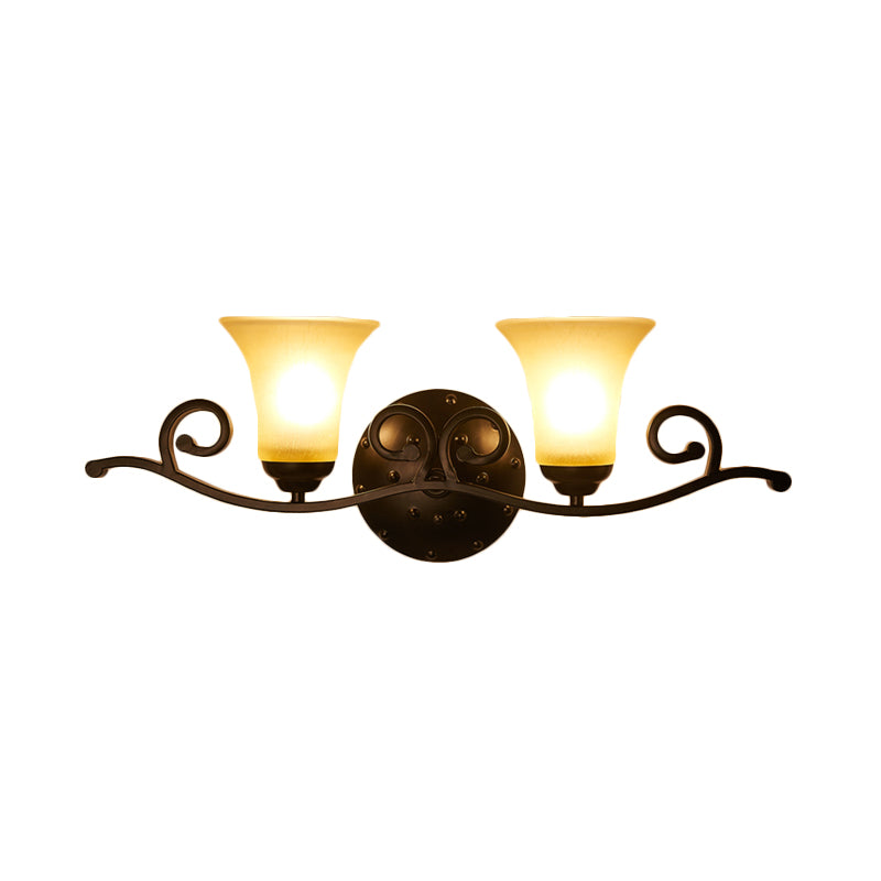 Bell Opal Glass Vanity Lighting Classic Style 1/2 Lights Bedroom Wall Mounted Lamp in Black Clearhalo 'Vanity Lights' 'Wall Lights' Lighting' 256845