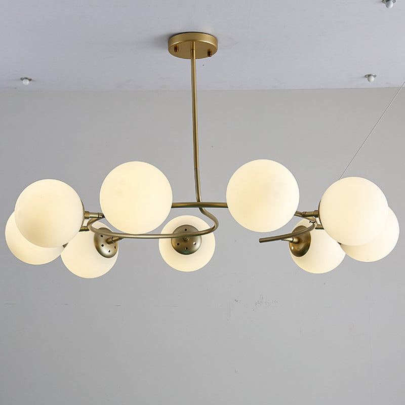 Sphere Chandelier Lighting Fixtures Modern White Glass Suspension Light for Bedroom 9 Gold Clearhalo 'Ceiling Lights' 'Chandeliers' 'Modern Chandeliers' 'Modern' Lighting' 2569527