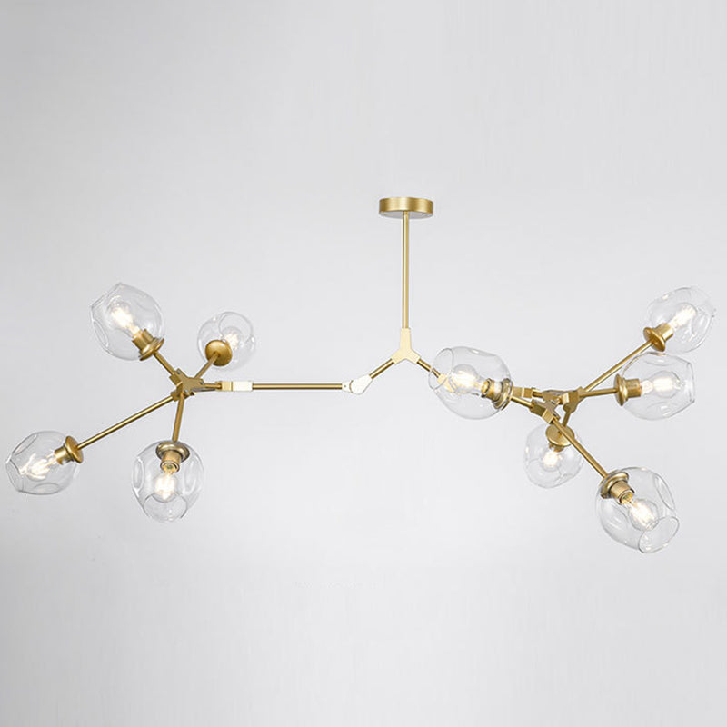 Branching Chandelier Lighting Fixtures Modern Glass Suspension Light for Living Room 9 Gold Clearhalo 'Ceiling Lights' 'Chandeliers' 'Modern Chandeliers' 'Modern' Lighting' 2569589