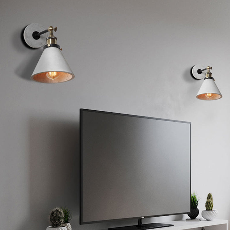 Cone/Cylinder/Bowl Bedroom Wall Mounted Light Cement 1 Head Industrial Style Angle Adjustable Wall Sconce in Grey Clearhalo 'Art deco wall lights' 'Cast Iron' 'Glass' 'Industrial wall lights' 'Industrial' 'Middle century wall lights' 'Modern' 'Rustic wall lights' 'Tiffany' 'Traditional wall lights' 'Wall Lamps & Sconces' 'Wall Lights' Lighting' 257254