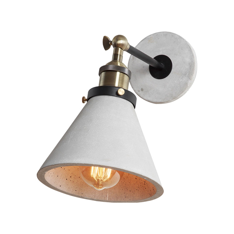 Cone/Cylinder/Bowl Bedroom Wall Mounted Light Cement 1 Head Industrial Style Angle Adjustable Wall Sconce in Grey Clearhalo 'Art deco wall lights' 'Cast Iron' 'Glass' 'Industrial wall lights' 'Industrial' 'Middle century wall lights' 'Modern' 'Rustic wall lights' 'Tiffany' 'Traditional wall lights' 'Wall Lamps & Sconces' 'Wall Lights' Lighting' 257255