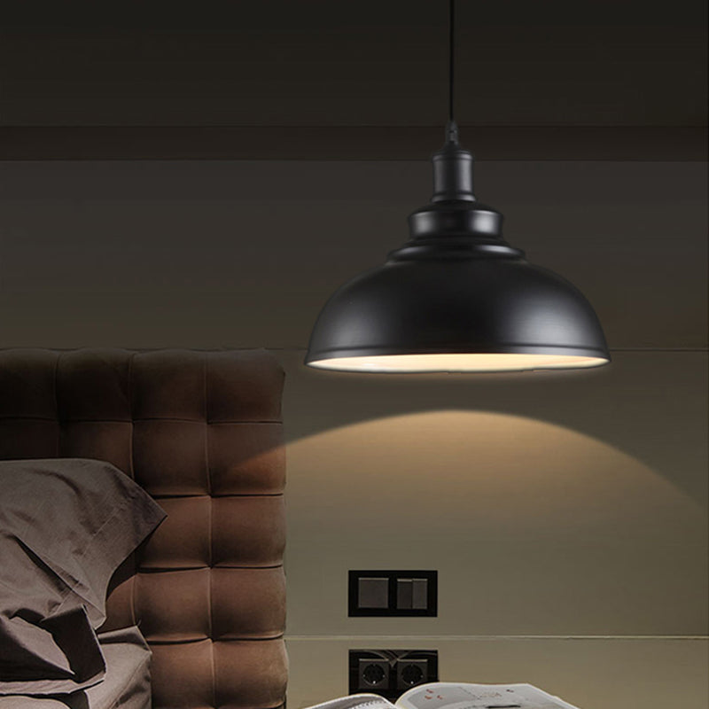 Black/Gray 1 Bulb Hanging Fixture Retro Metal Dome Shade Ceiling Pendant with Adjustable Cord, 12"/14"/16" W White Inner Clearhalo 'Art Deco Pendants' 'Black' 'Cast Iron' 'Ceiling Lights' 'Ceramic' 'Crystal' 'Industrial Pendants' 'Industrial' 'Metal' 'Middle Century Pendants' 'Pendant Lights' 'Pendants' 'Rustic Pendants' 'Tiffany' Lighting' 2578