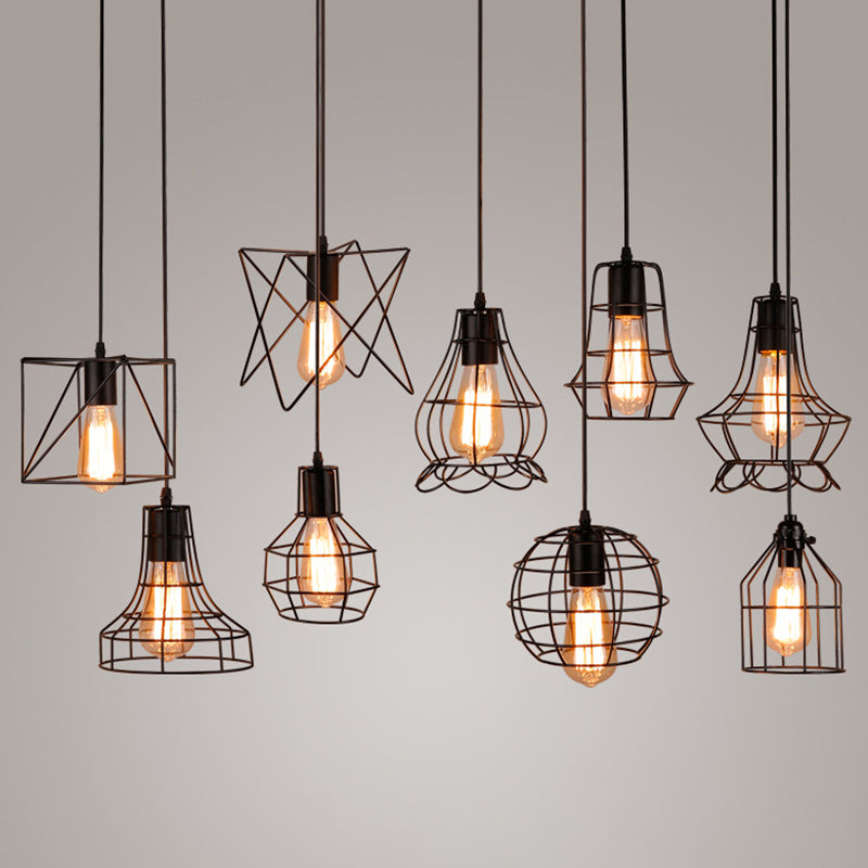 1 Light Cage Hanging Light Fixtures Retro Industrial Metal Ceiling Pendant for Restaurant Clearhalo 'Art Deco Pendants' 'Black' 'Cast Iron' 'Ceiling Lights' 'Ceramic' 'Crystal' 'Industrial Pendants' 'Industrial' 'Metal' 'Middle Century Pendants' 'Pendant Lights' 'Pendants' 'Rustic Pendants' 'Tiffany' Lighting' 2578772