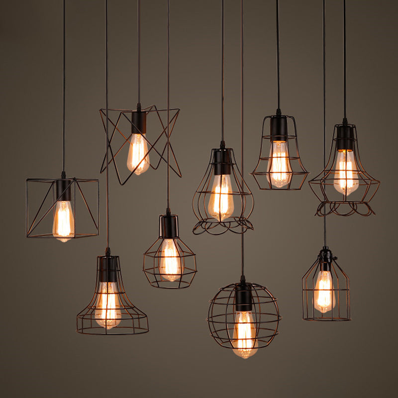 1 Light Cage Hanging Light Fixtures Retro Industrial Metal Ceiling Pendant for Restaurant Clearhalo 'Art Deco Pendants' 'Black' 'Cast Iron' 'Ceiling Lights' 'Ceramic' 'Crystal' 'Industrial Pendants' 'Industrial' 'Metal' 'Middle Century Pendants' 'Pendant Lights' 'Pendants' 'Rustic Pendants' 'Tiffany' Lighting' 2578775