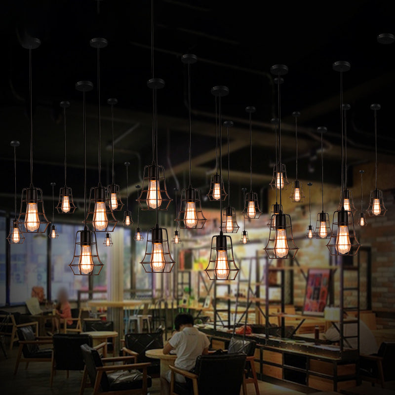 1 Light Cage Hanging Light Fixtures Retro Industrial Metal Ceiling Pendant for Restaurant Clearhalo 'Art Deco Pendants' 'Black' 'Cast Iron' 'Ceiling Lights' 'Ceramic' 'Crystal' 'Industrial Pendants' 'Industrial' 'Metal' 'Middle Century Pendants' 'Pendant Lights' 'Pendants' 'Rustic Pendants' 'Tiffany' Lighting' 2578777