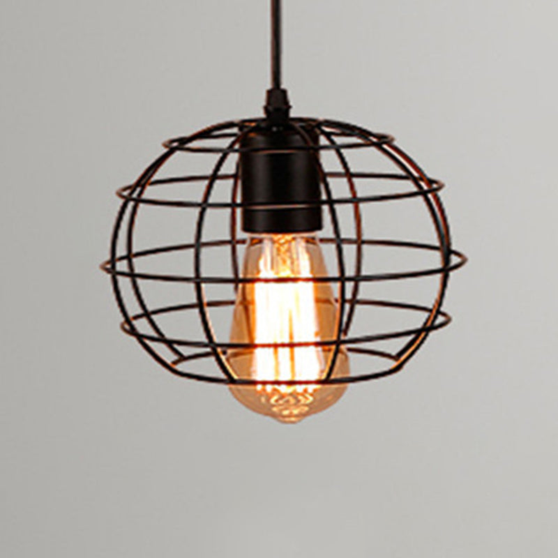 1 Light Cage Hanging Light Fixtures Retro Industrial Metal Ceiling Pendant for Restaurant Black Globe Clearhalo 'Art Deco Pendants' 'Black' 'Cast Iron' 'Ceiling Lights' 'Ceramic' 'Crystal' 'Industrial Pendants' 'Industrial' 'Metal' 'Middle Century Pendants' 'Pendant Lights' 'Pendants' 'Rustic Pendants' 'Tiffany' Lighting' 2578786