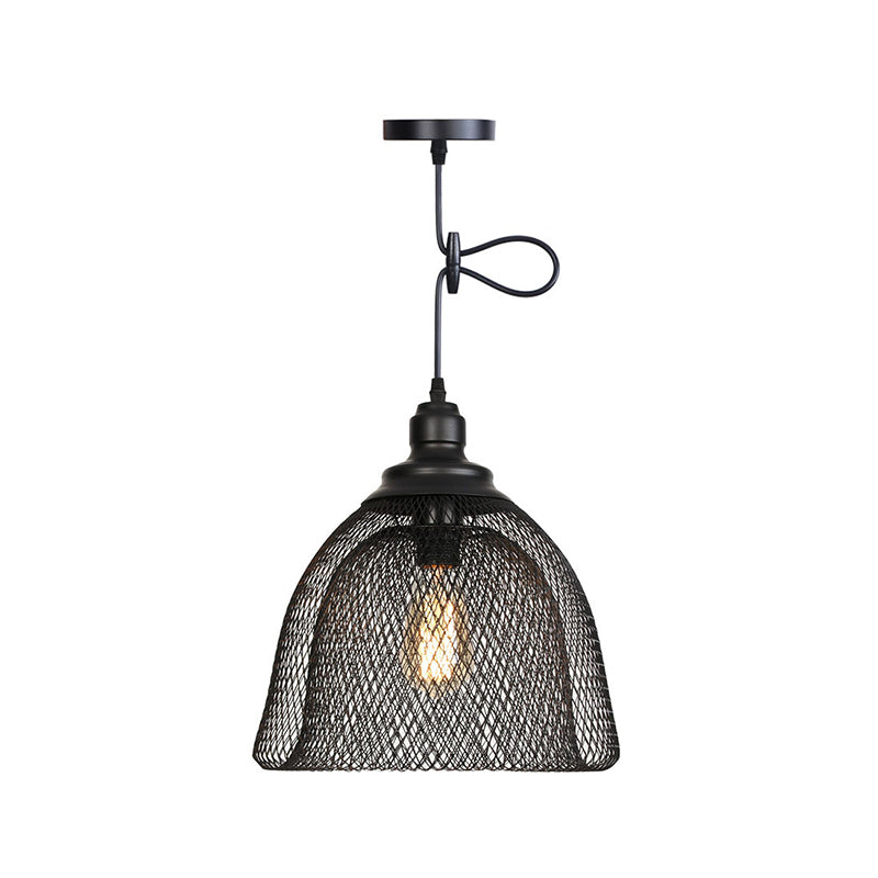 1 Light Wire Mesh Light Pendant Nordic Industrial Style Metal Hanging Lights for Bar Black Bowl Clearhalo 'Art Deco Pendants' 'Black' 'Cast Iron' 'Ceiling Lights' 'Ceramic' 'Crystal' 'Industrial Pendants' 'Industrial' 'Metal' 'Middle Century Pendants' 'Pendant Lights' 'Pendants' 'Rustic Pendants' 'Tiffany' Lighting' 2578846