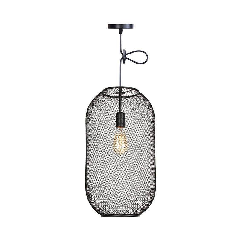 1 Light Wire Mesh Light Pendant Nordic Industrial Style Metal Hanging Lights for Bar Black Cylinder Clearhalo 'Art Deco Pendants' 'Black' 'Cast Iron' 'Ceiling Lights' 'Ceramic' 'Crystal' 'Industrial Pendants' 'Industrial' 'Metal' 'Middle Century Pendants' 'Pendant Lights' 'Pendants' 'Rustic Pendants' 'Tiffany' Lighting' 2578848