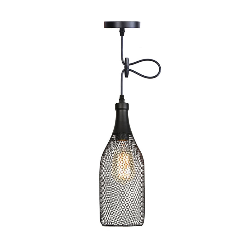 1 Light Wire Mesh Light Pendant Nordic Industrial Style Metal Hanging Lights for Bar Black Bottle Clearhalo 'Art Deco Pendants' 'Black' 'Cast Iron' 'Ceiling Lights' 'Ceramic' 'Crystal' 'Industrial Pendants' 'Industrial' 'Metal' 'Middle Century Pendants' 'Pendant Lights' 'Pendants' 'Rustic Pendants' 'Tiffany' Lighting' 2578851