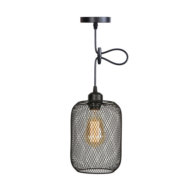 1 Light Wire Mesh Light Pendant Nordic Industrial Style Metal Hanging Lights for Bar Black Barrel Clearhalo 'Art Deco Pendants' 'Black' 'Cast Iron' 'Ceiling Lights' 'Ceramic' 'Crystal' 'Industrial Pendants' 'Industrial' 'Metal' 'Middle Century Pendants' 'Pendant Lights' 'Pendants' 'Rustic Pendants' 'Tiffany' Lighting' 2578857