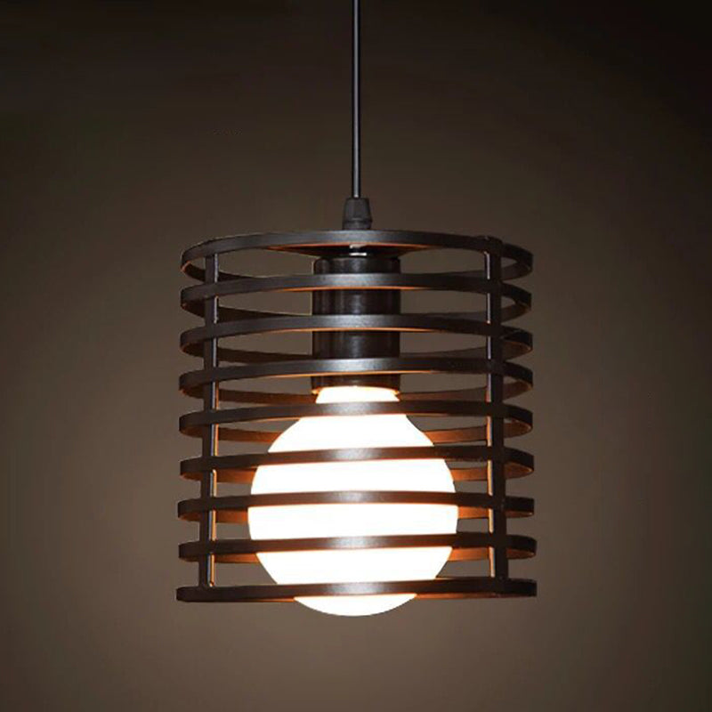 1 Light Caged Hanging Light Fixtures Retro Industrial Style Metallic Hanging Pendant Lights for Bar Black Cylinder Clearhalo 'Art Deco Pendants' 'Black' 'Cast Iron' 'Ceiling Lights' 'Ceramic' 'Crystal' 'Industrial Pendants' 'Industrial' 'Metal' 'Middle Century Pendants' 'Pendant Lights' 'Pendants' 'Rustic Pendants' 'Tiffany' Lighting' 2578881