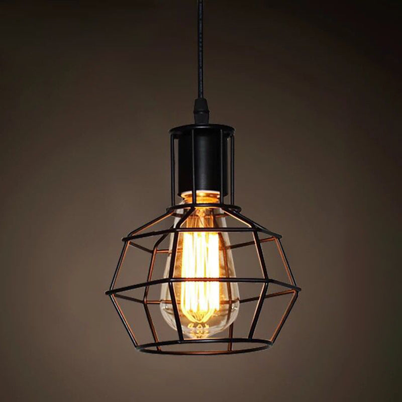 1 Light Caged Hanging Light Fixtures Retro Industrial Style Metallic Hanging Pendant Lights for Bar Black Metal Frame Clearhalo 'Art Deco Pendants' 'Black' 'Cast Iron' 'Ceiling Lights' 'Ceramic' 'Crystal' 'Industrial Pendants' 'Industrial' 'Metal' 'Middle Century Pendants' 'Pendant Lights' 'Pendants' 'Rustic Pendants' 'Tiffany' Lighting' 2578885