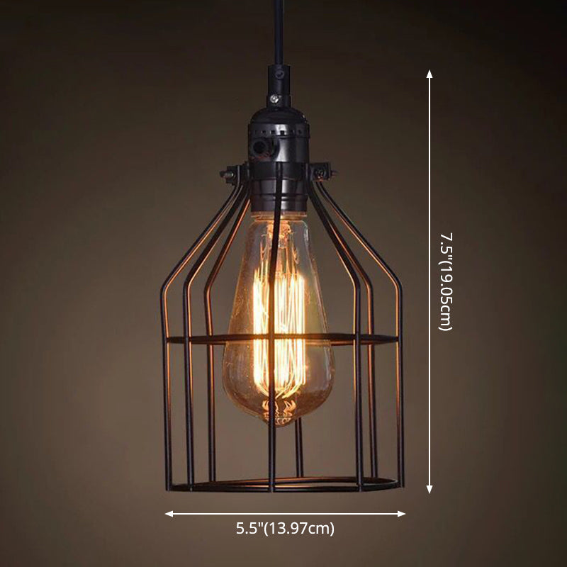 1 Light Caged Hanging Light Fixtures Retro Industrial Style Metallic Hanging Pendant Lights for Bar Clearhalo 'Art Deco Pendants' 'Black' 'Cast Iron' 'Ceiling Lights' 'Ceramic' 'Crystal' 'Industrial Pendants' 'Industrial' 'Metal' 'Middle Century Pendants' 'Pendant Lights' 'Pendants' 'Rustic Pendants' 'Tiffany' Lighting' 2578886