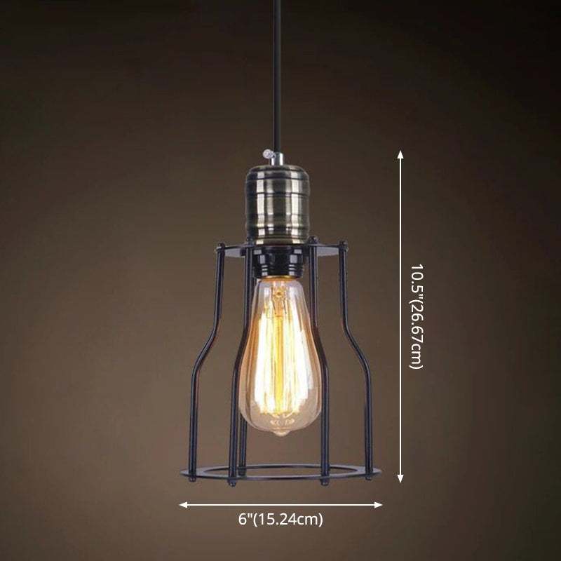 1 Light Caged Hanging Light Fixtures Retro Industrial Style Metallic Hanging Pendant Lights for Bar Clearhalo 'Art Deco Pendants' 'Black' 'Cast Iron' 'Ceiling Lights' 'Ceramic' 'Crystal' 'Industrial Pendants' 'Industrial' 'Metal' 'Middle Century Pendants' 'Pendant Lights' 'Pendants' 'Rustic Pendants' 'Tiffany' Lighting' 2578887