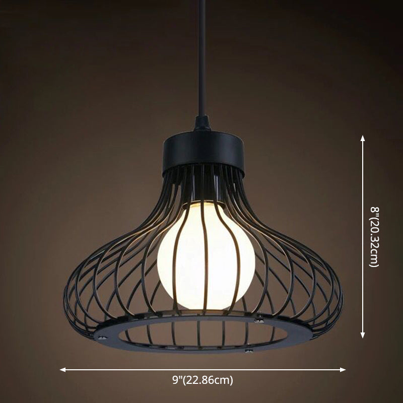 1 Light Caged Hanging Light Fixtures Retro Industrial Style Metallic Hanging Pendant Lights for Bar Clearhalo 'Art Deco Pendants' 'Black' 'Cast Iron' 'Ceiling Lights' 'Ceramic' 'Crystal' 'Industrial Pendants' 'Industrial' 'Metal' 'Middle Century Pendants' 'Pendant Lights' 'Pendants' 'Rustic Pendants' 'Tiffany' Lighting' 2578894
