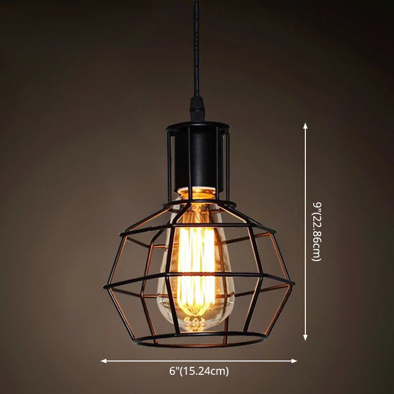 1 Light Caged Hanging Light Fixtures Retro Industrial Style Metallic Hanging Pendant Lights for Bar Clearhalo 'Art Deco Pendants' 'Black' 'Cast Iron' 'Ceiling Lights' 'Ceramic' 'Crystal' 'Industrial Pendants' 'Industrial' 'Metal' 'Middle Century Pendants' 'Pendant Lights' 'Pendants' 'Rustic Pendants' 'Tiffany' Lighting' 2578896