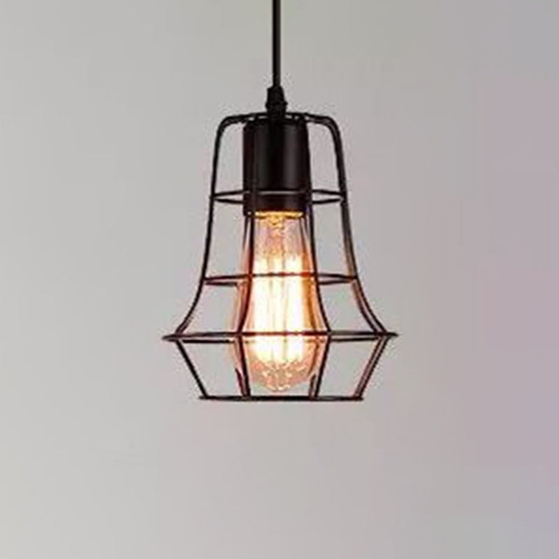 1 Light Caged Hanging Light Fixtures Retro Industrial Style Metallic Hanging Pendant Lights for Bar Black Bulged Clearhalo 'Art Deco Pendants' 'Black' 'Cast Iron' 'Ceiling Lights' 'Ceramic' 'Crystal' 'Industrial Pendants' 'Industrial' 'Metal' 'Middle Century Pendants' 'Pendant Lights' 'Pendants' 'Rustic Pendants' 'Tiffany' Lighting' 2578897