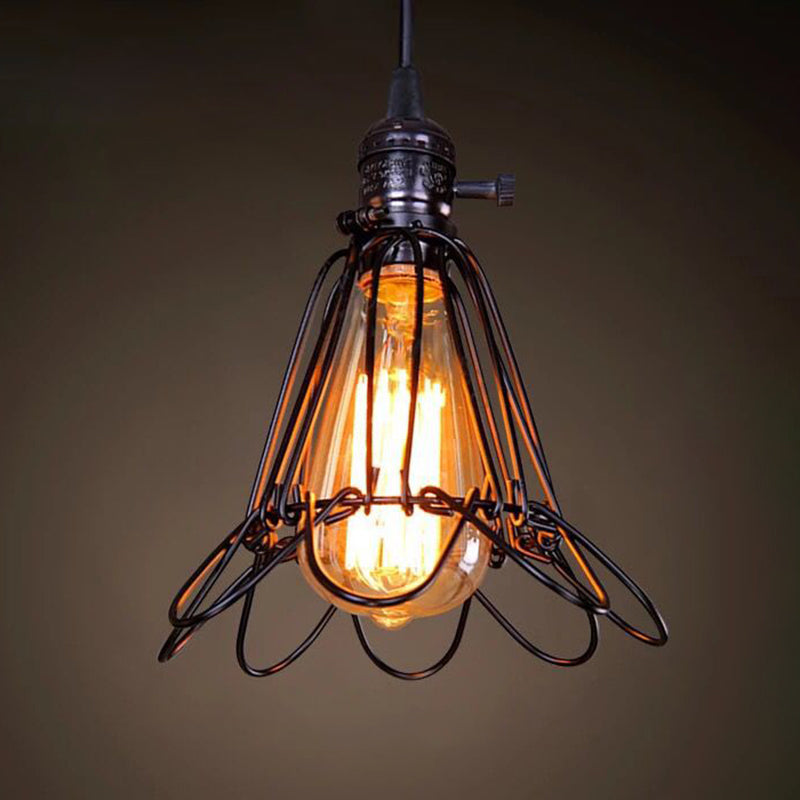 1 Light Caged Hanging Light Fixtures Retro Industrial Style Metallic Hanging Pendant Lights for Bar Clearhalo 'Art Deco Pendants' 'Black' 'Cast Iron' 'Ceiling Lights' 'Ceramic' 'Crystal' 'Industrial Pendants' 'Industrial' 'Metal' 'Middle Century Pendants' 'Pendant Lights' 'Pendants' 'Rustic Pendants' 'Tiffany' Lighting' 2578900