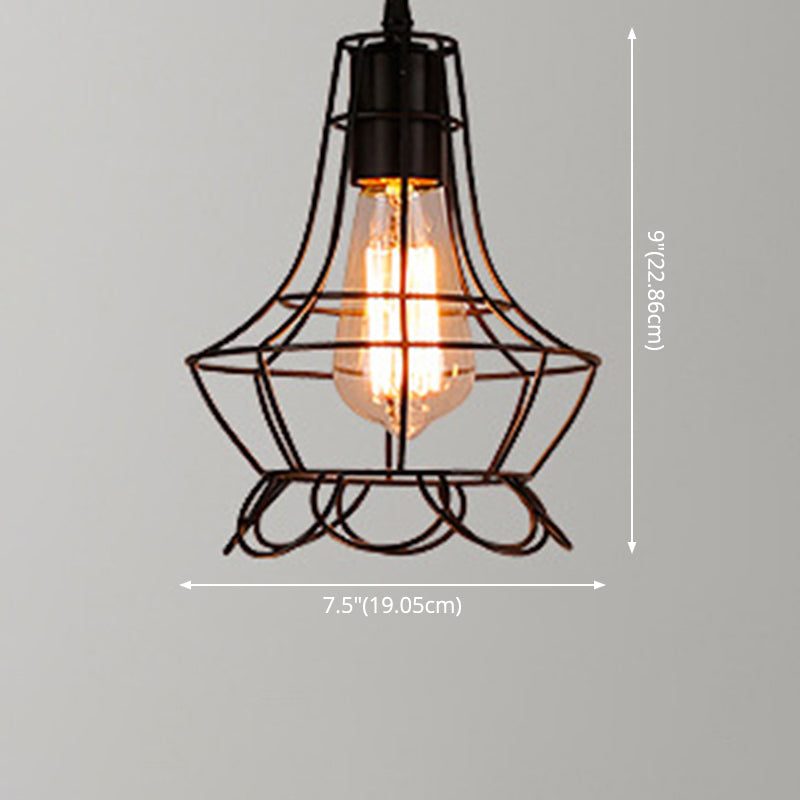 1 Light Caged Hanging Light Fixtures Retro Industrial Style Metallic Hanging Pendant Lights for Bar Clearhalo 'Art Deco Pendants' 'Black' 'Cast Iron' 'Ceiling Lights' 'Ceramic' 'Crystal' 'Industrial Pendants' 'Industrial' 'Metal' 'Middle Century Pendants' 'Pendant Lights' 'Pendants' 'Rustic Pendants' 'Tiffany' Lighting' 2578901