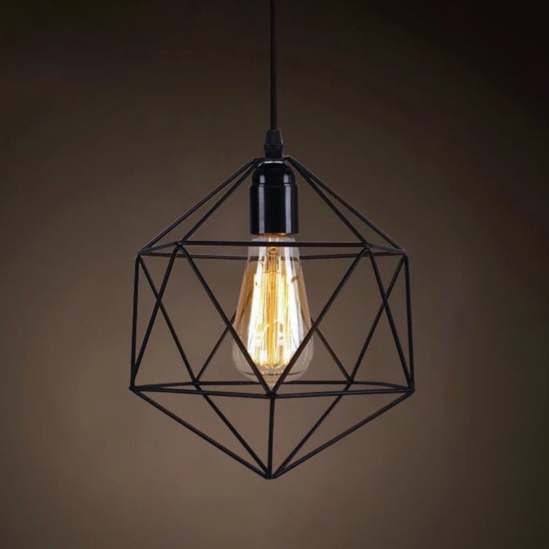 1 Light Caged Hanging Light Fixtures Retro Industrial Style Metallic Hanging Pendant Lights for Bar Black Hexagon Clearhalo 'Art Deco Pendants' 'Black' 'Cast Iron' 'Ceiling Lights' 'Ceramic' 'Crystal' 'Industrial Pendants' 'Industrial' 'Metal' 'Middle Century Pendants' 'Pendant Lights' 'Pendants' 'Rustic Pendants' 'Tiffany' Lighting' 2578902