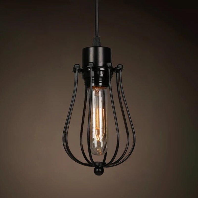 1 Light Caged Hanging Light Fixtures Retro Industrial Style Metallic Hanging Pendant Lights for Bar Black Gourd Clearhalo 'Art Deco Pendants' 'Black' 'Cast Iron' 'Ceiling Lights' 'Ceramic' 'Crystal' 'Industrial Pendants' 'Industrial' 'Metal' 'Middle Century Pendants' 'Pendant Lights' 'Pendants' 'Rustic Pendants' 'Tiffany' Lighting' 2578904