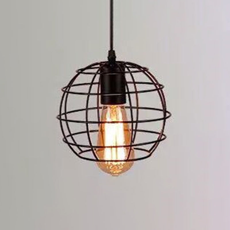 1 Light Caged Hanging Light Fixtures Retro Industrial Style Metallic Hanging Pendant Lights for Bar Black Globe Clearhalo 'Art Deco Pendants' 'Black' 'Cast Iron' 'Ceiling Lights' 'Ceramic' 'Crystal' 'Industrial Pendants' 'Industrial' 'Metal' 'Middle Century Pendants' 'Pendant Lights' 'Pendants' 'Rustic Pendants' 'Tiffany' Lighting' 2578905
