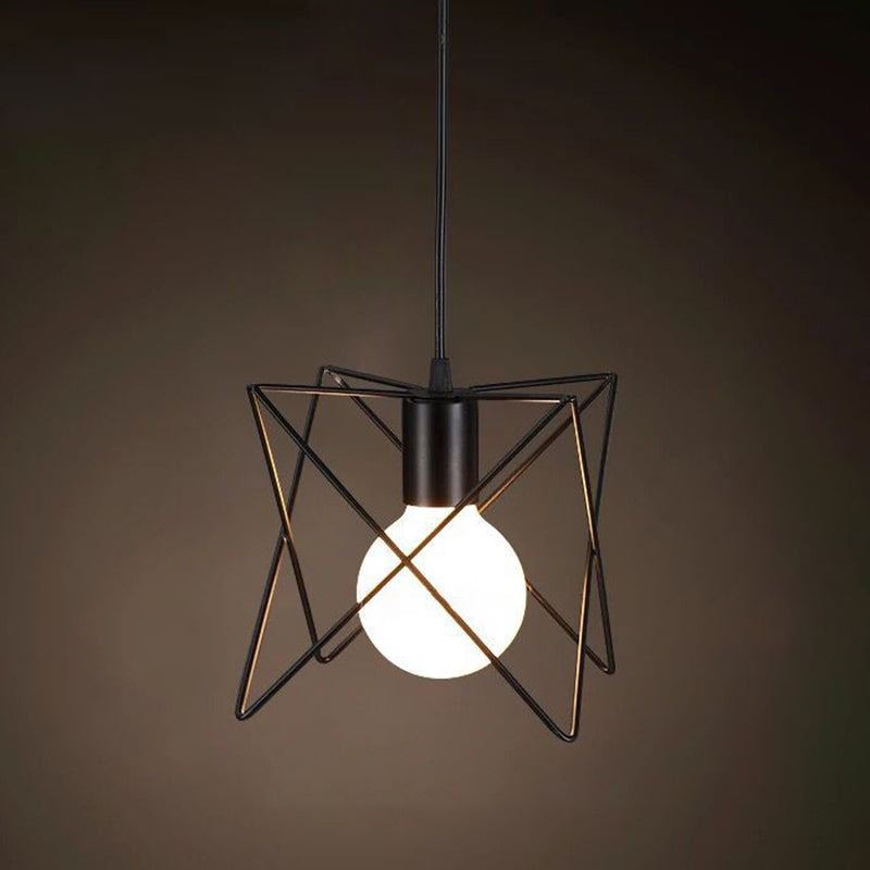 1 Light Caged Hanging Light Fixtures Retro Industrial Style Metallic Hanging Pendant Lights for Bar Black Bracket Clearhalo 'Art Deco Pendants' 'Black' 'Cast Iron' 'Ceiling Lights' 'Ceramic' 'Crystal' 'Industrial Pendants' 'Industrial' 'Metal' 'Middle Century Pendants' 'Pendant Lights' 'Pendants' 'Rustic Pendants' 'Tiffany' Lighting' 2578907