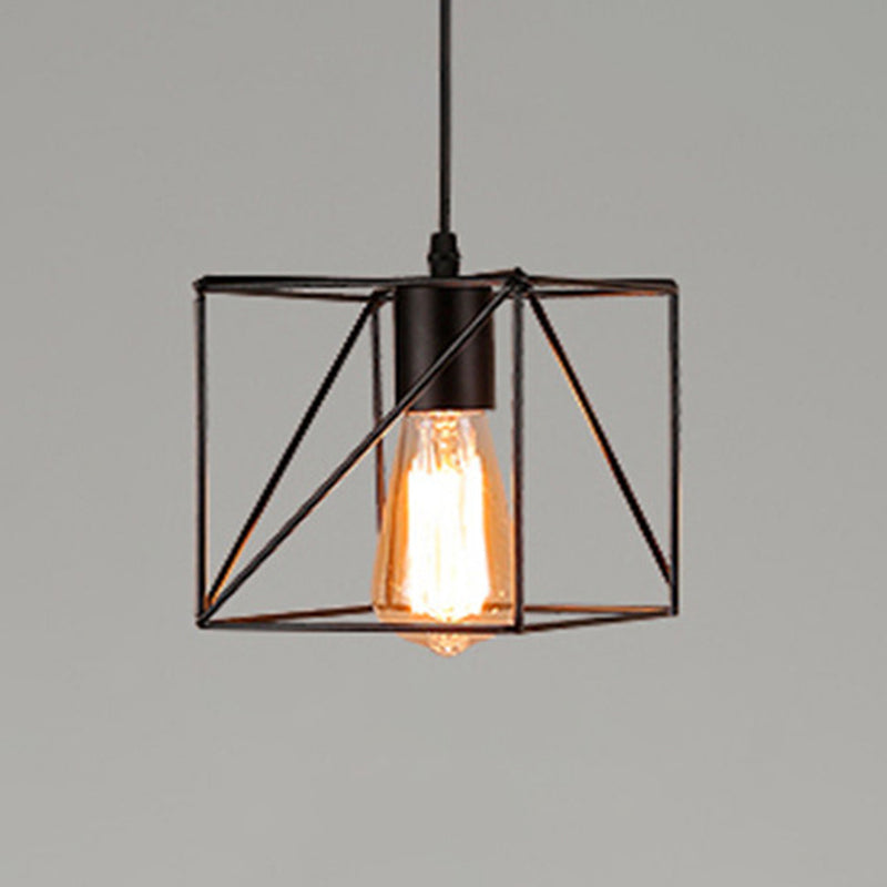 1 Light Caged Hanging Light Fixtures Retro Industrial Style Metallic Hanging Pendant Lights for Bar Black Square Plate Clearhalo 'Art Deco Pendants' 'Black' 'Cast Iron' 'Ceiling Lights' 'Ceramic' 'Crystal' 'Industrial Pendants' 'Industrial' 'Metal' 'Middle Century Pendants' 'Pendant Lights' 'Pendants' 'Rustic Pendants' 'Tiffany' Lighting' 2578909
