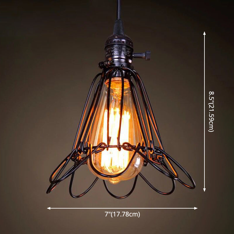 1 Light Caged Hanging Light Fixtures Retro Industrial Style Metallic Hanging Pendant Lights for Bar Clearhalo 'Art Deco Pendants' 'Black' 'Cast Iron' 'Ceiling Lights' 'Ceramic' 'Crystal' 'Industrial Pendants' 'Industrial' 'Metal' 'Middle Century Pendants' 'Pendant Lights' 'Pendants' 'Rustic Pendants' 'Tiffany' Lighting' 2578910
