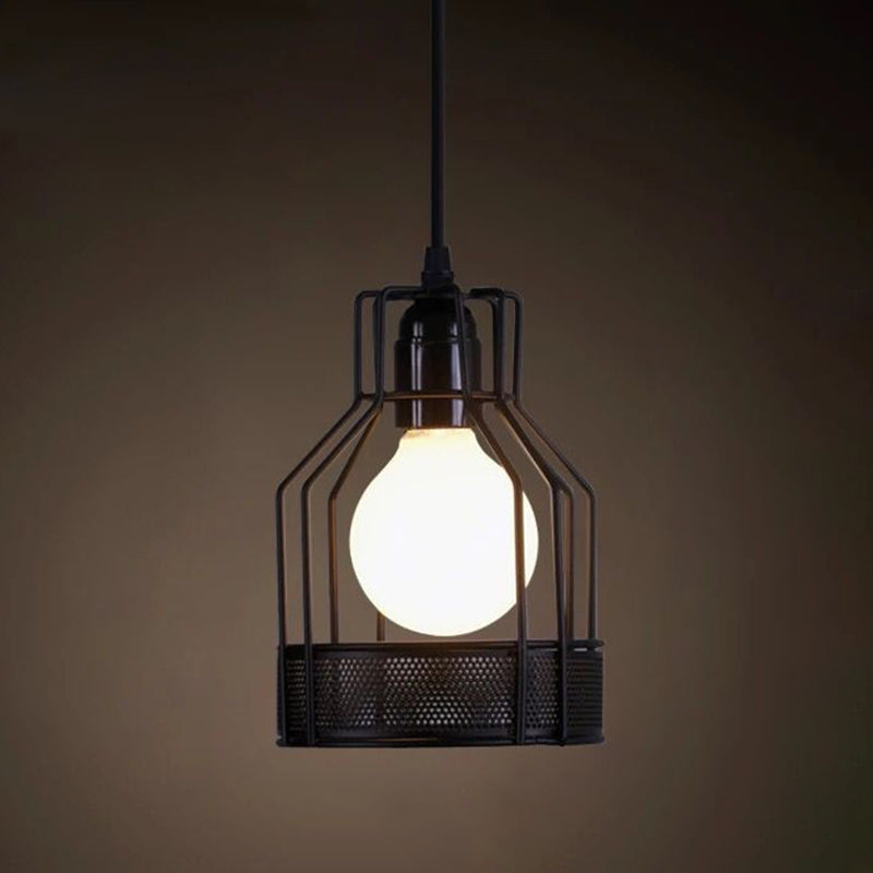 1 Light Caged Hanging Light Fixtures Retro Industrial Style Metallic Hanging Pendant Lights for Bar Black Trapezoid Clearhalo 'Art Deco Pendants' 'Black' 'Cast Iron' 'Ceiling Lights' 'Ceramic' 'Crystal' 'Industrial Pendants' 'Industrial' 'Metal' 'Middle Century Pendants' 'Pendant Lights' 'Pendants' 'Rustic Pendants' 'Tiffany' Lighting' 2578911