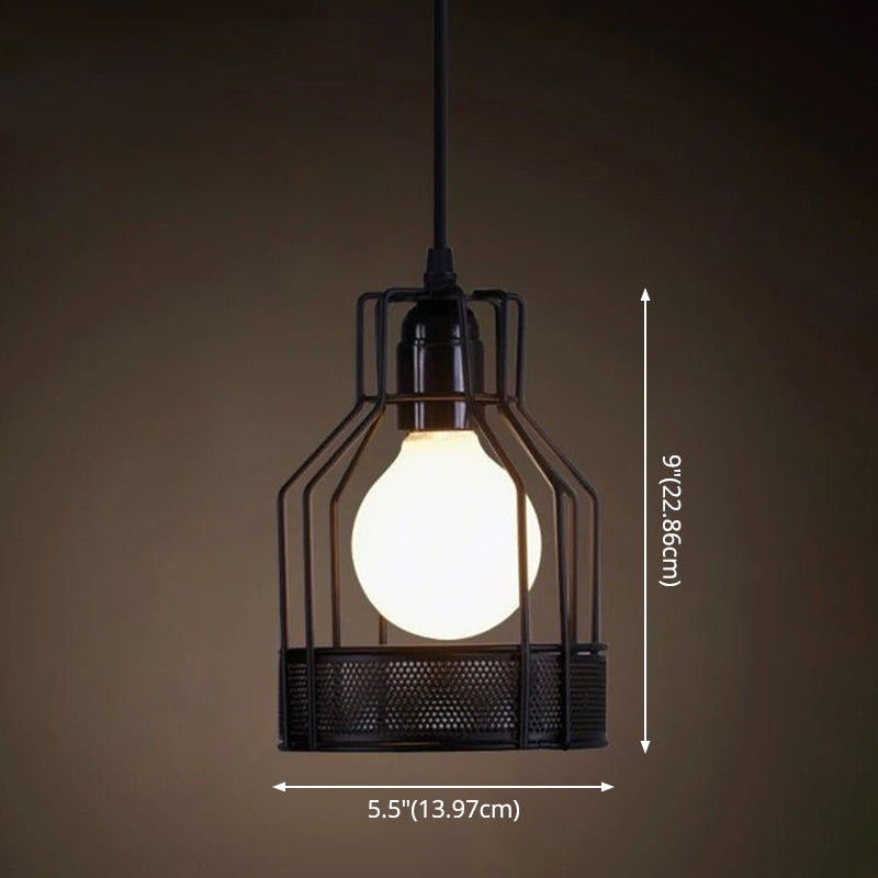 1 Light Caged Hanging Light Fixtures Retro Industrial Style Metallic Hanging Pendant Lights for Bar Clearhalo 'Art Deco Pendants' 'Black' 'Cast Iron' 'Ceiling Lights' 'Ceramic' 'Crystal' 'Industrial Pendants' 'Industrial' 'Metal' 'Middle Century Pendants' 'Pendant Lights' 'Pendants' 'Rustic Pendants' 'Tiffany' Lighting' 2578918