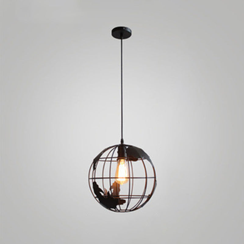 1 Light Cage Globe Ceiling Light Industrial Metallic Pendant Light for Coffee Shop Black 8" Clearhalo 'Art Deco Pendants' 'Black' 'Cast Iron' 'Ceiling Lights' 'Ceramic' 'Crystal' 'Industrial Pendants' 'Industrial' 'Metal' 'Middle Century Pendants' 'Pendant Lights' 'Pendants' 'Rustic Pendants' 'Tiffany' Lighting' 2578933