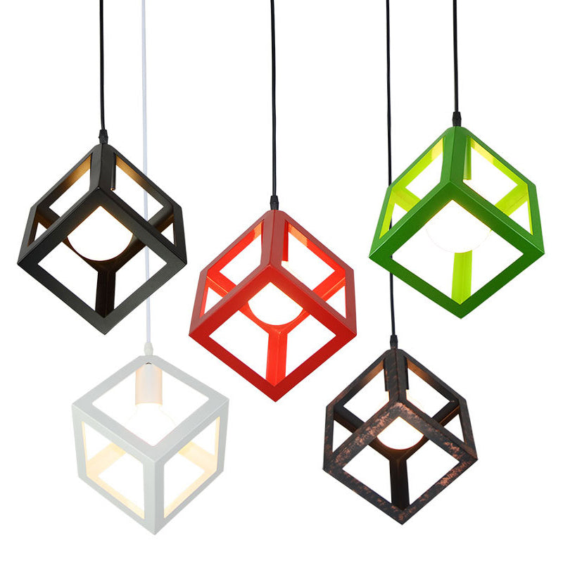 1 Light Square Cage Hanging Light Fixtures Creative Industrial Style Metallic Ceiling Light for Bar Clearhalo 'Art Deco Pendants' 'Black' 'Cast Iron' 'Ceiling Lights' 'Ceramic' 'Crystal' 'Industrial Pendants' 'Industrial' 'Metal' 'Middle Century Pendants' 'Pendant Lights' 'Pendants' 'Rustic Pendants' 'Tiffany' Lighting' 2578955