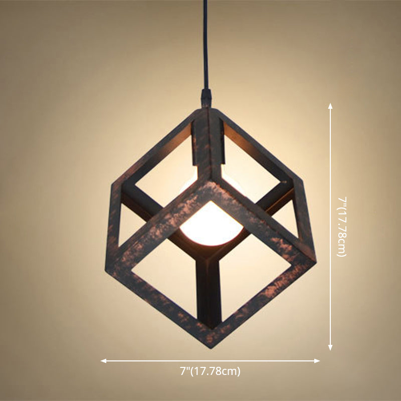 1 Light Square Cage Hanging Light Fixtures Creative Industrial Style Metallic Ceiling Light for Bar Clearhalo 'Art Deco Pendants' 'Black' 'Cast Iron' 'Ceiling Lights' 'Ceramic' 'Crystal' 'Industrial Pendants' 'Industrial' 'Metal' 'Middle Century Pendants' 'Pendant Lights' 'Pendants' 'Rustic Pendants' 'Tiffany' Lighting' 2578961