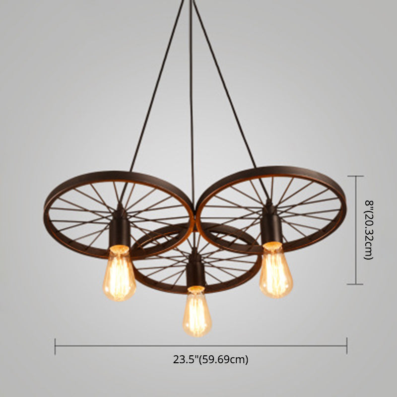 Wheel Multi Light Pendant Industrial Style Metallic Multiple Lamp Pendants for Restaurant Clearhalo 'Art Deco Pendants' 'Black' 'Cast Iron' 'Ceiling Lights' 'Ceramic' 'Crystal' 'Industrial Pendants' 'Industrial' 'Metal' 'Middle Century Pendants' 'Pendant Lights' 'Pendants' 'Rustic Pendants' 'Tiffany' Lighting' 2578983