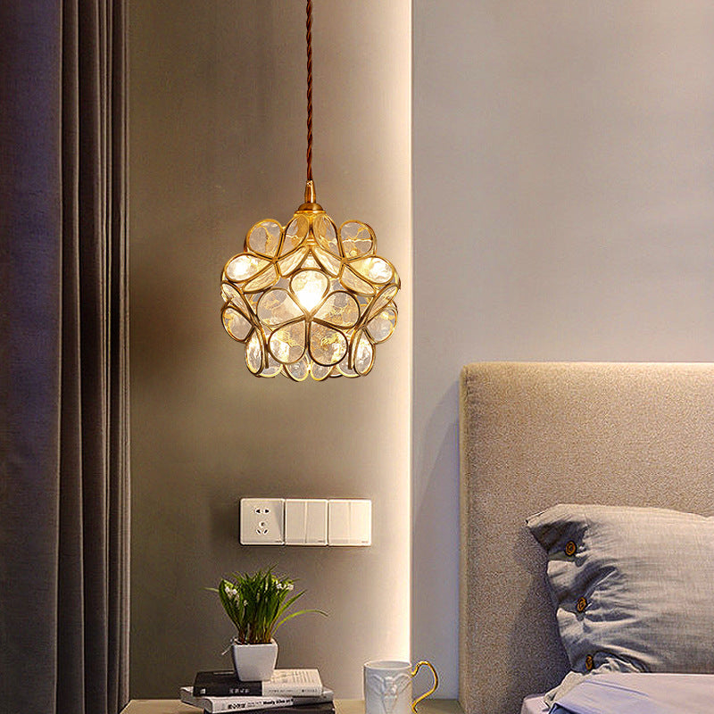 1 Light Flower Hanging Ceiling Light Nordic Style Metallic Down Lighting Pendant for Restaurant Clearhalo 'Ceiling Lights' 'Glass shade' 'Glass' 'Pendant Lights' 'Pendants' Lighting' 2579154