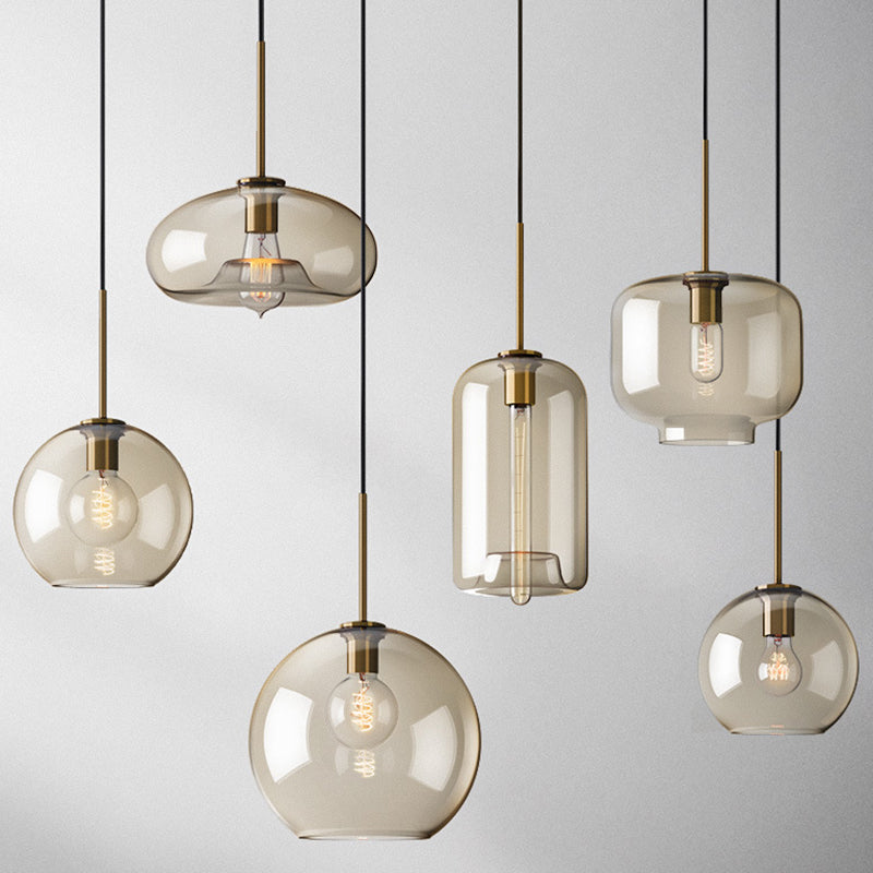 Cognac Glass Pendant Light Modern Minimalist 1-Light Pendant Lighting For Dining Room Table Clearhalo 'Ceiling Lights' 'Glass shade' 'Glass' 'Modern Pendants' 'Modern' 'Pendant Lights' 'Pendants' Lighting' 2579322