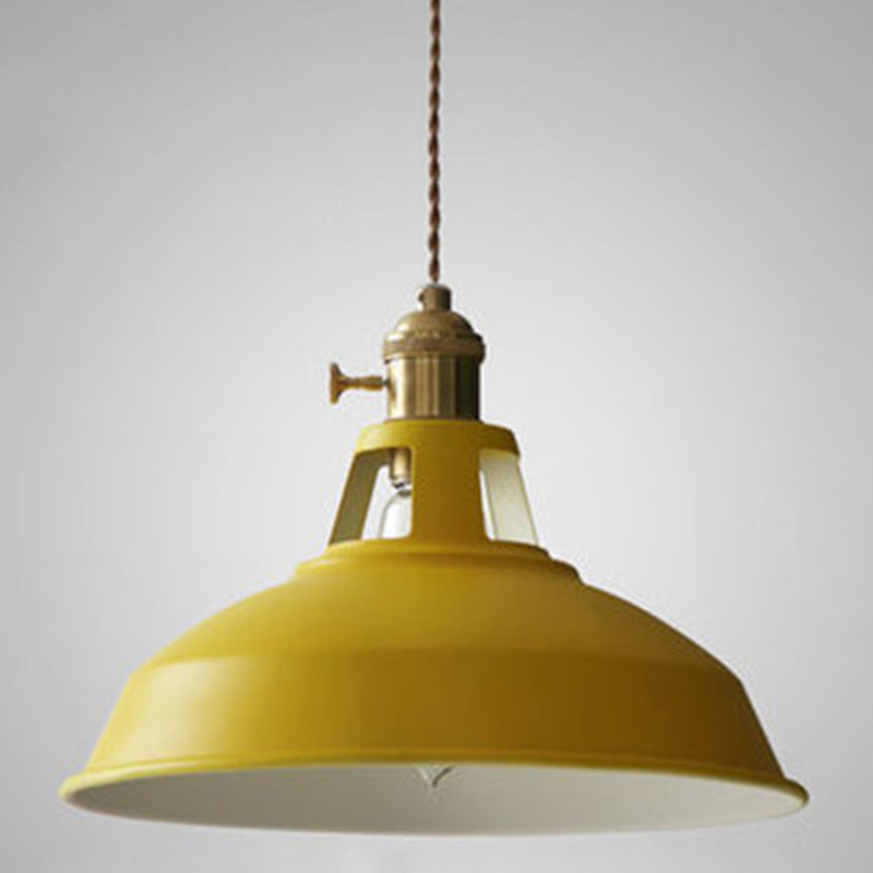 Macarons Industrial Barn Shade Pendant Light Metal 1-Light Pendant Lighting For Restaurant Yellow Clearhalo 'Art Deco Pendants' 'Cast Iron' 'Ceiling Lights' 'Ceramic' 'Crystal' 'Industrial Pendants' 'Industrial' 'Metal' 'Middle Century Pendants' 'Pendant Lights' 'Pendants' 'Tiffany' Lighting' 2579623