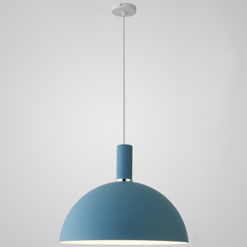 Metal Hemispherical Hanging Light Nordic Style 1 Light Restaurant Ceiling Pendant Lamp Blue 16" Clearhalo 'Ceiling Lights' 'Modern Pendants' 'Modern' 'Pendant Lights' 'Pendants' Lighting' 2579777