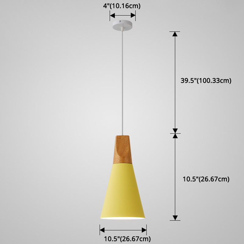 Metal Tapered Hanging Light Nordic Style 1 Light Restaurant Ceiling Pendant Lamp with Wooden Top Clearhalo 'Ceiling Lights' 'Modern Pendants' 'Modern' 'Pendant Lights' 'Pendants' Lighting' 2579807