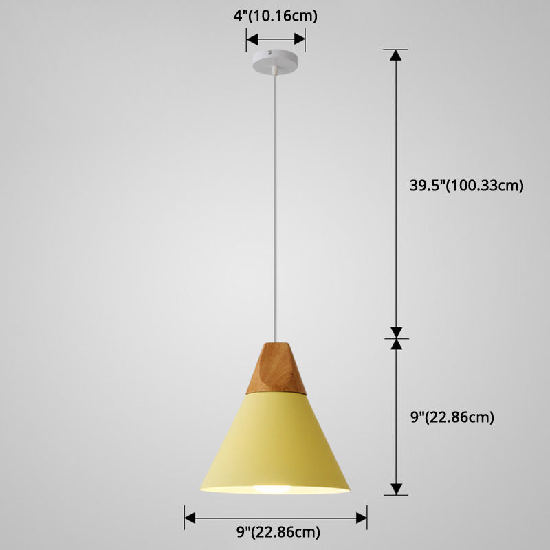 Metal Tapered Hanging Light Nordic Style 1 Light Restaurant Ceiling Pendant Lamp with Wooden Top Clearhalo 'Ceiling Lights' 'Modern Pendants' 'Modern' 'Pendant Lights' 'Pendants' Lighting' 2579819