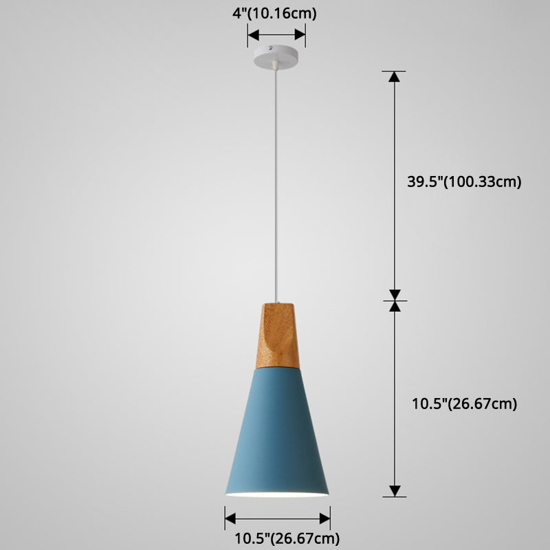Metal Tapered Hanging Light Nordic Style 1 Light Restaurant Ceiling Pendant Lamp with Wooden Top Clearhalo 'Ceiling Lights' 'Modern Pendants' 'Modern' 'Pendant Lights' 'Pendants' Lighting' 2579830