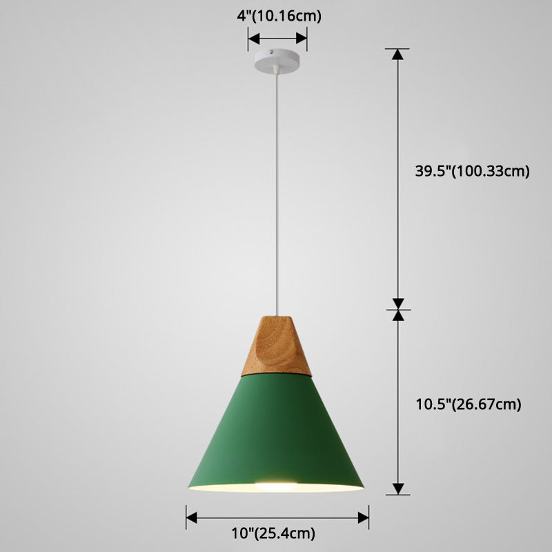 Metal Tapered Hanging Light Nordic Style 1 Light Restaurant Ceiling Pendant Lamp with Wooden Top Clearhalo 'Ceiling Lights' 'Modern Pendants' 'Modern' 'Pendant Lights' 'Pendants' Lighting' 2579834