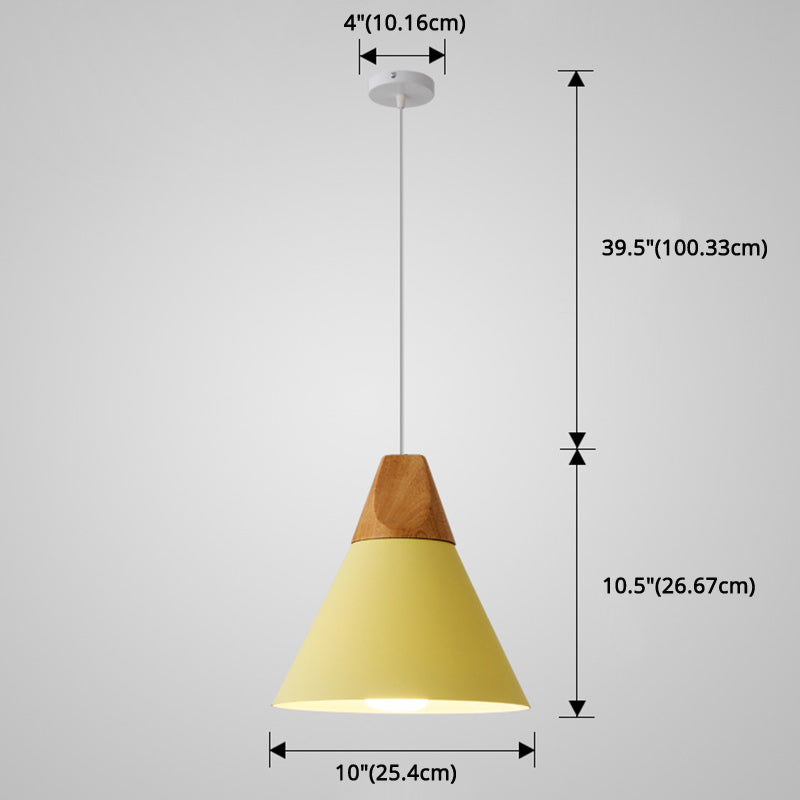 Metal Tapered Hanging Light Nordic Style 1 Light Restaurant Ceiling Pendant Lamp with Wooden Top Clearhalo 'Ceiling Lights' 'Modern Pendants' 'Modern' 'Pendant Lights' 'Pendants' Lighting' 2579836