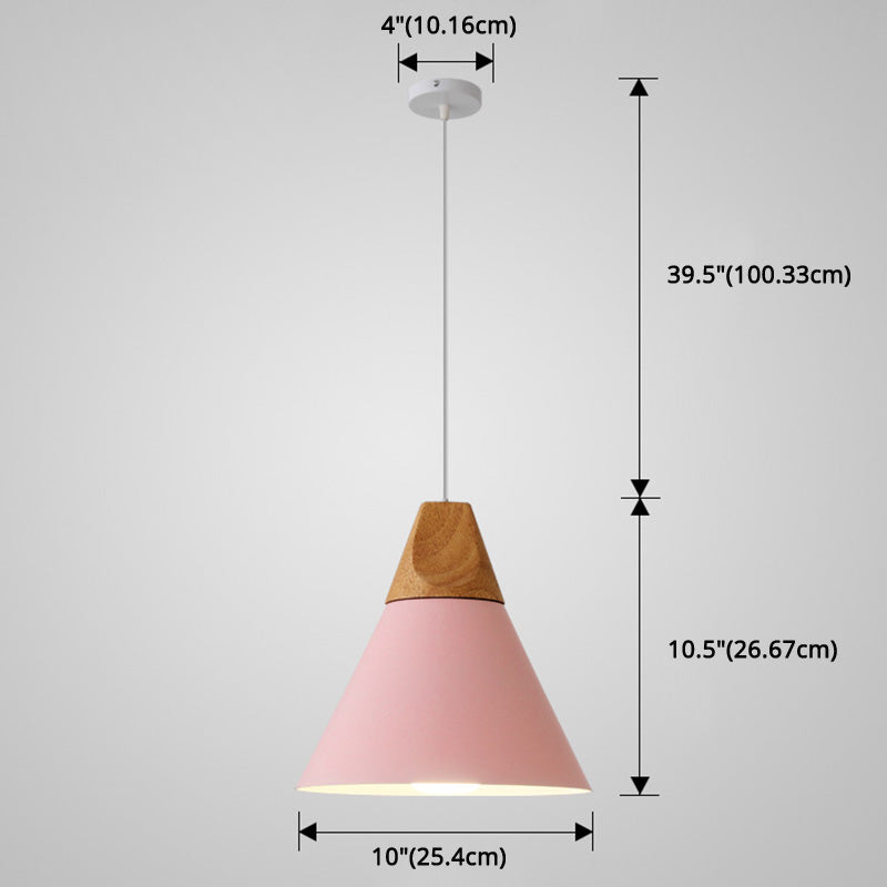 Metal Tapered Hanging Light Nordic Style 1 Light Restaurant Ceiling Pendant Lamp with Wooden Top Clearhalo 'Ceiling Lights' 'Modern Pendants' 'Modern' 'Pendant Lights' 'Pendants' Lighting' 2579842